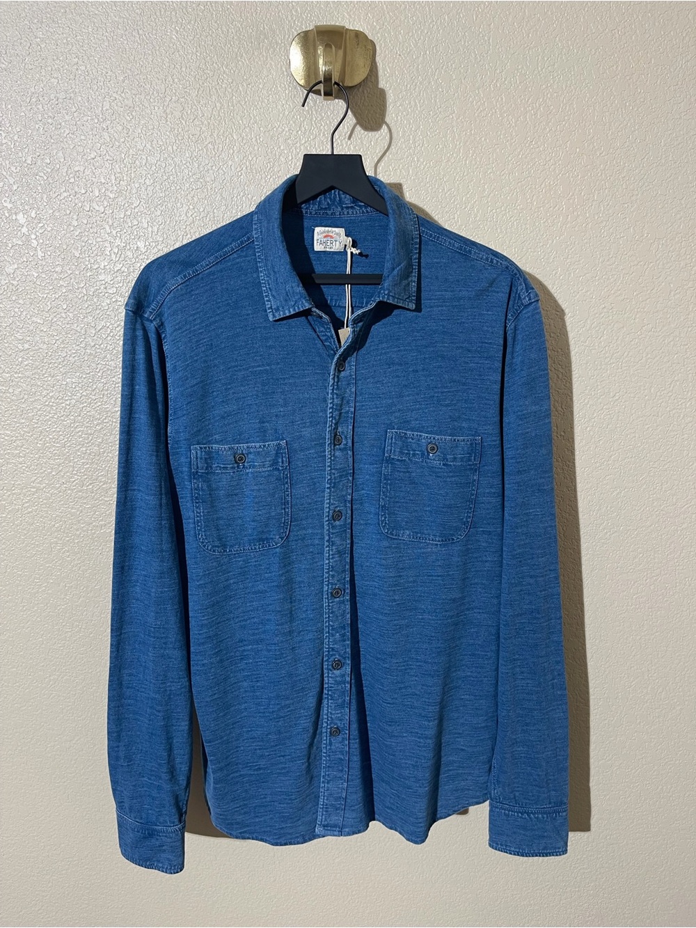 Faherty Indigo Blue Long-Sleeve Button-Down Shirt